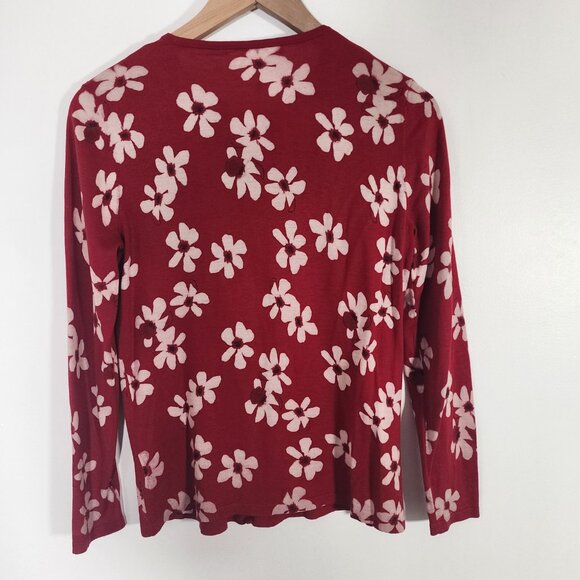 Carolina Herrera Red White Floral Cardigan Feminine Faux Pearl Buttons Silk XS - Picture 3 of 12